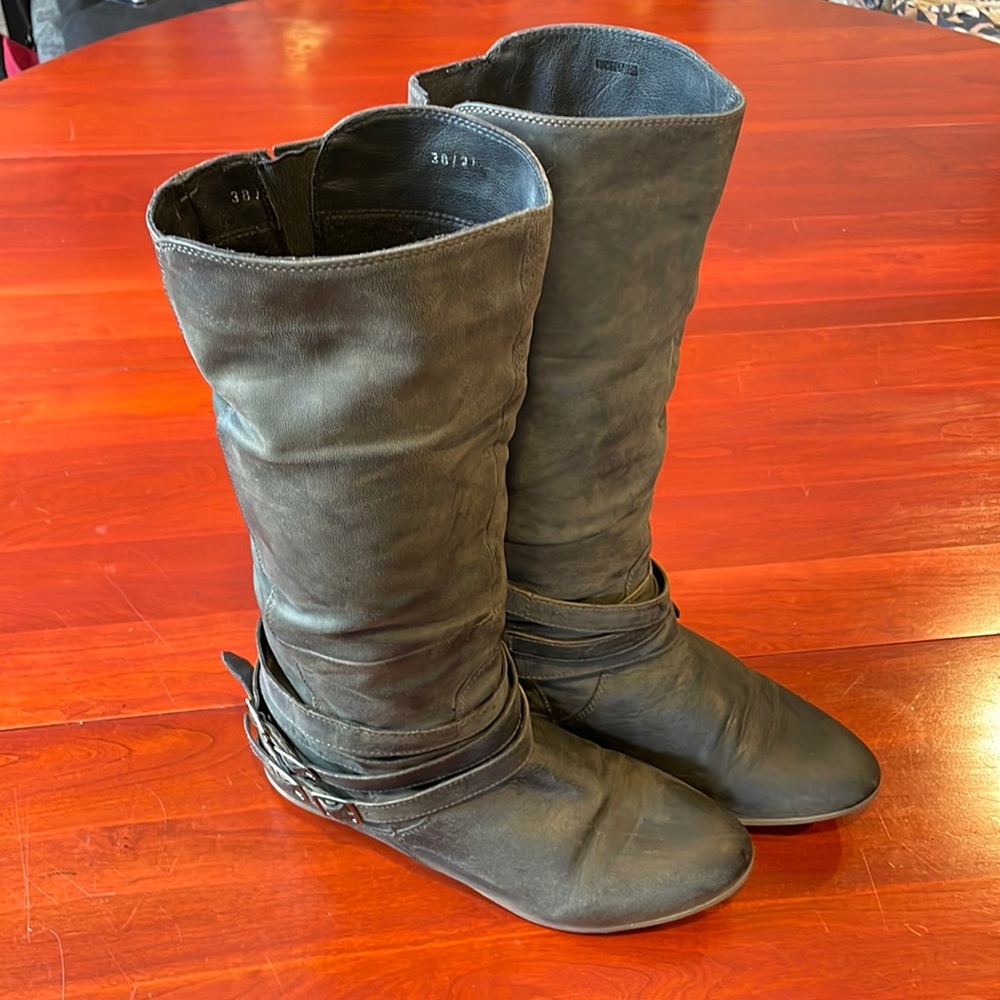 Viva Leather Boots Size 38 US 8 Gunmetal Gray